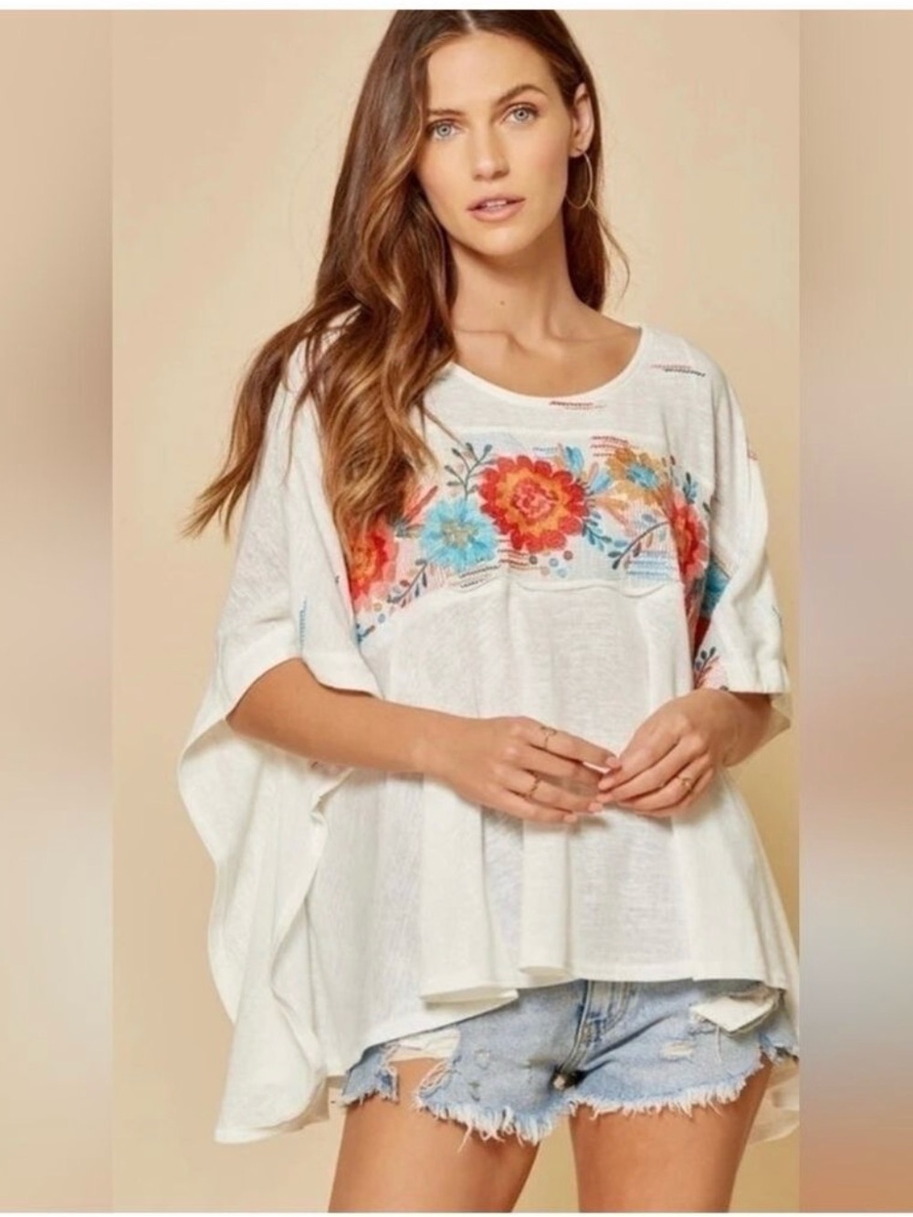 Embroidered oversized bat-wing boho top by Savanna Jane